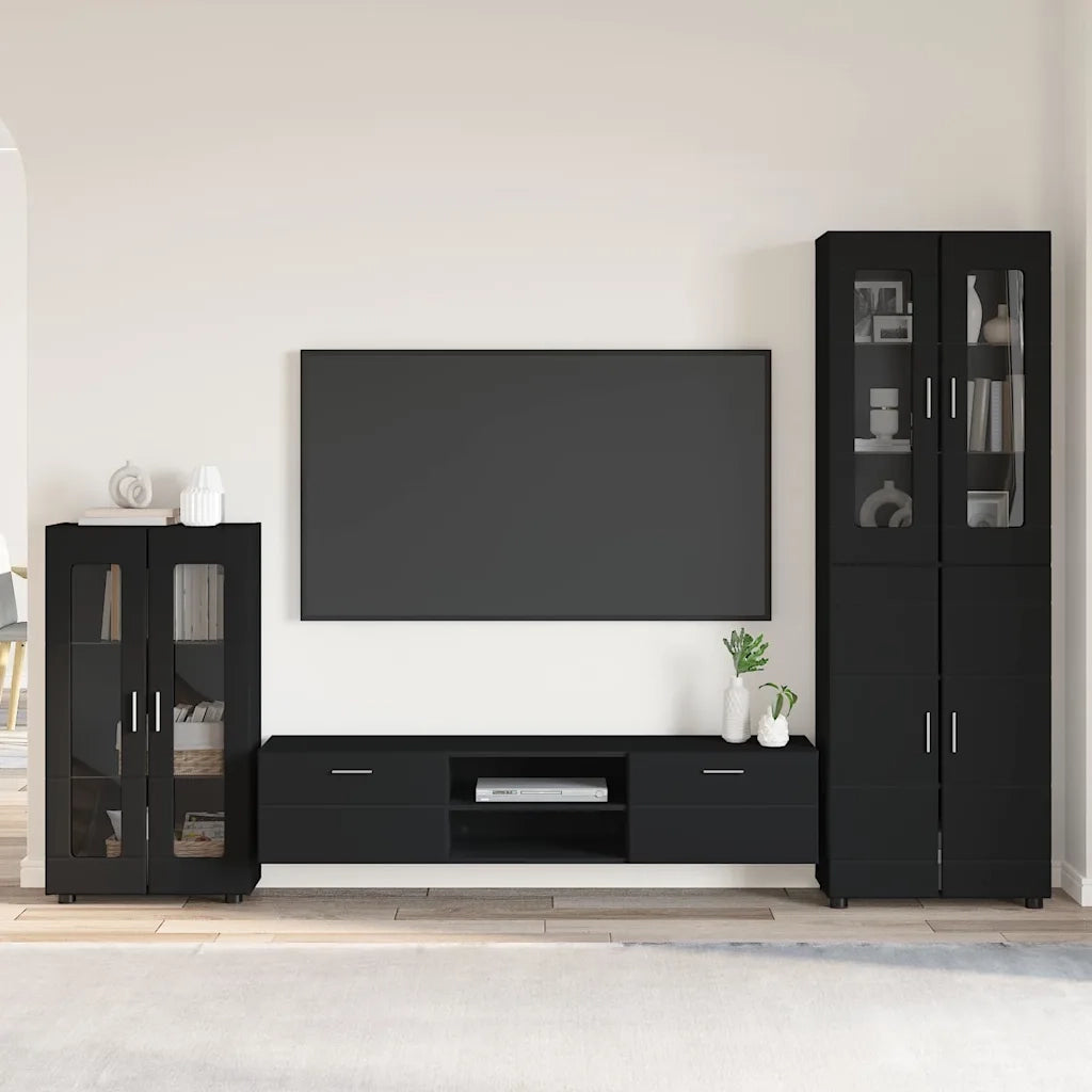 Set mobile TV con cassetto FLORIN 3 pcs Nero Legno multistrato