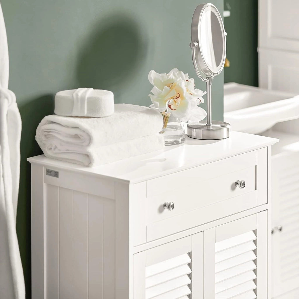 Mobiletto Base per Bagno o Ingresso, con Due Ante e cassetto, in Stile tapparelle,Bianco,FRG238-W,IT