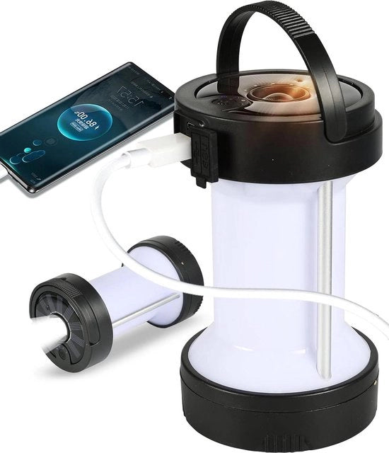 Lampada da Campeggio a Led Solare - Batteria 2600mAh - Ricaricabile - Lampada da Tenda - Esterno - Campeggio - Escursioni - Lampada di Emergenza - Nero