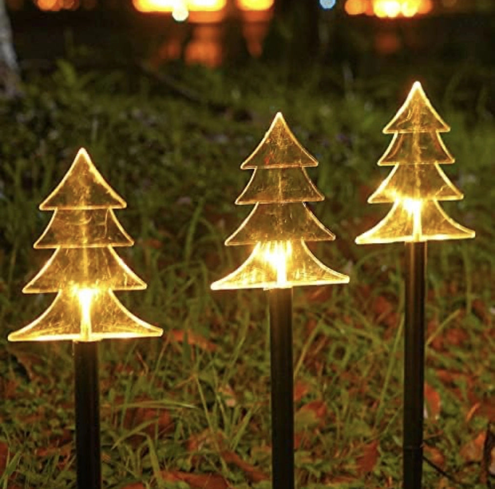Catena Luci di Natale LED a Picchetto da Giardino con Pannello a Ricarica Solare 5 Alberi