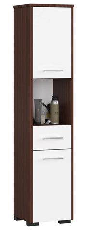 Colonna da bagno AKORD FIN Wengé 30 cm 2 ante 1 cassetto inserto frontale Bianco 30x30x140 cm