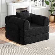 Divano letto 2 in 1 con vano portaoggetti nel bracciolo; struttura in acciaio; chenille nero