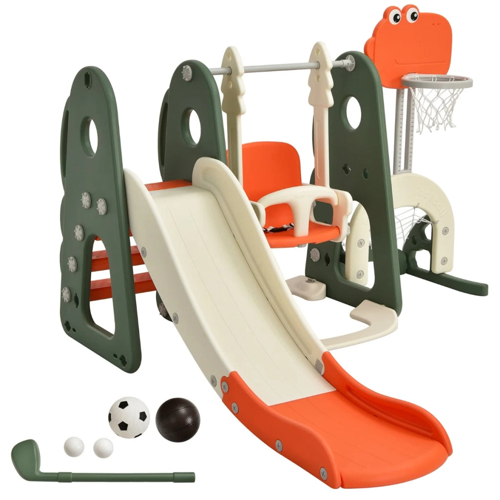 Set da gioco 6 in 1 con scivolo 172 x 182 x 108-120 cm scivolo sicuro design colorato in HDPE arancione 20_0014345