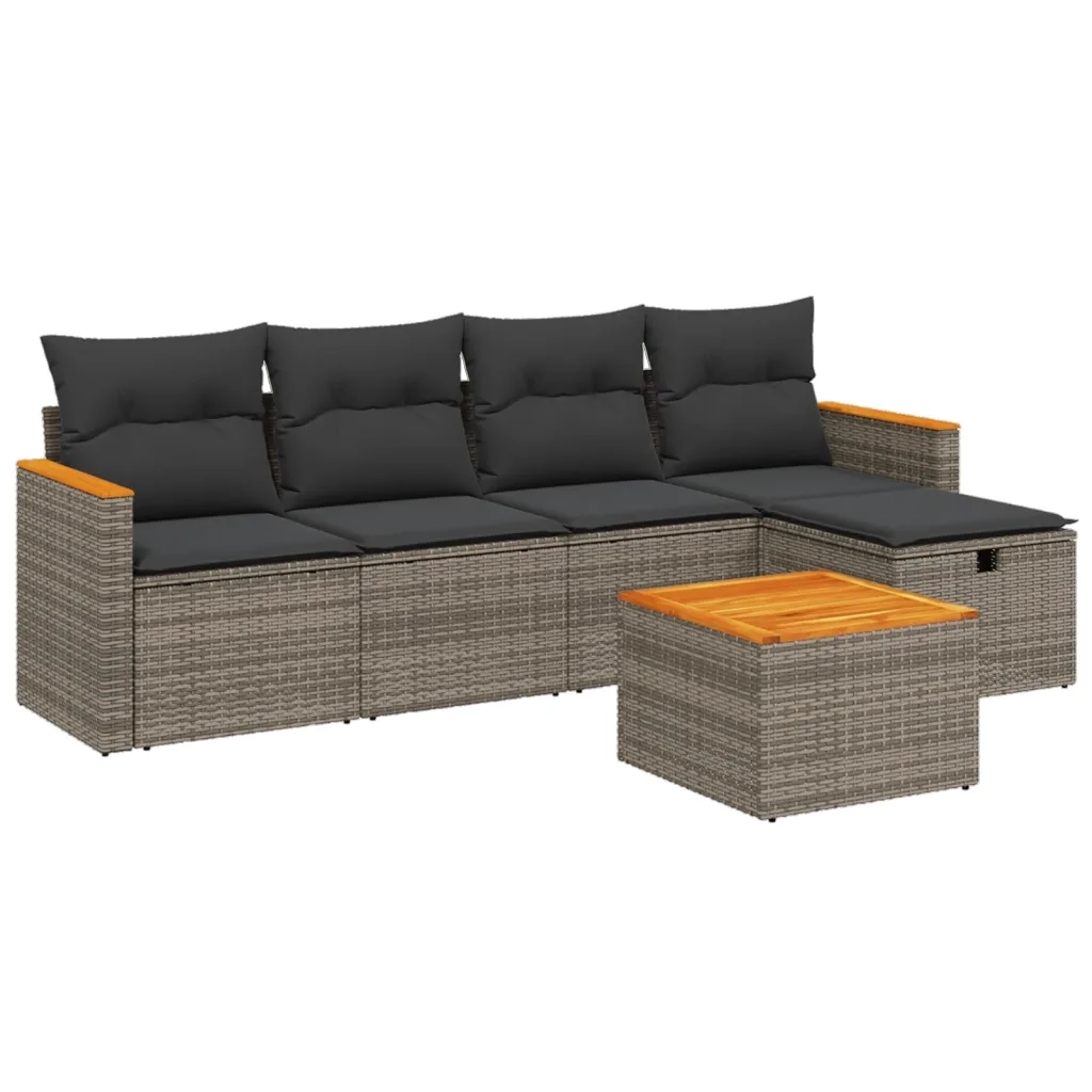 Set Divano da Giardino 6 pz con Cuscini Grigio in Polyrattan