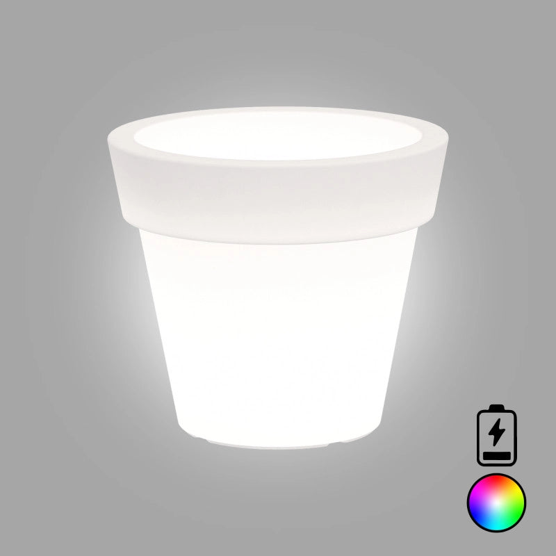 Vaso luminoso moderno di design Ø80 H70 in polimero resistente con LED multicolor con bateria per interno ed esterno - Made in Italy - Monacis