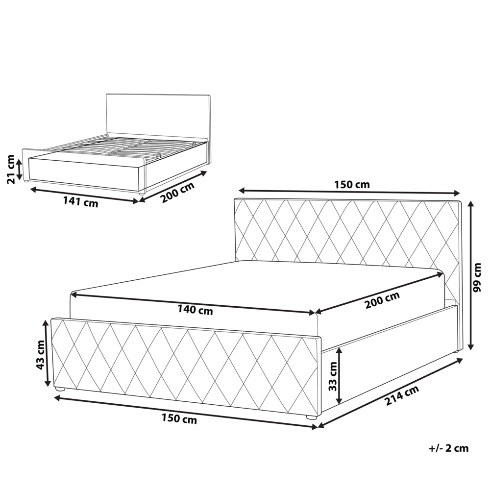 Letto contenitore Rivestimento in velluto rosa 140 x 200 cm con testiera trapuntata a diamante con base a doghe
