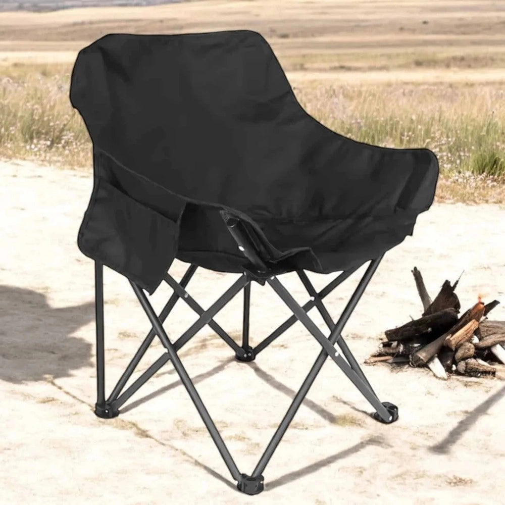 Trade Shop - Sedia Da Campeggio Pieghevole Portatile Nera Con Tasca Laterale Borsa Per Trasporto 632843 -