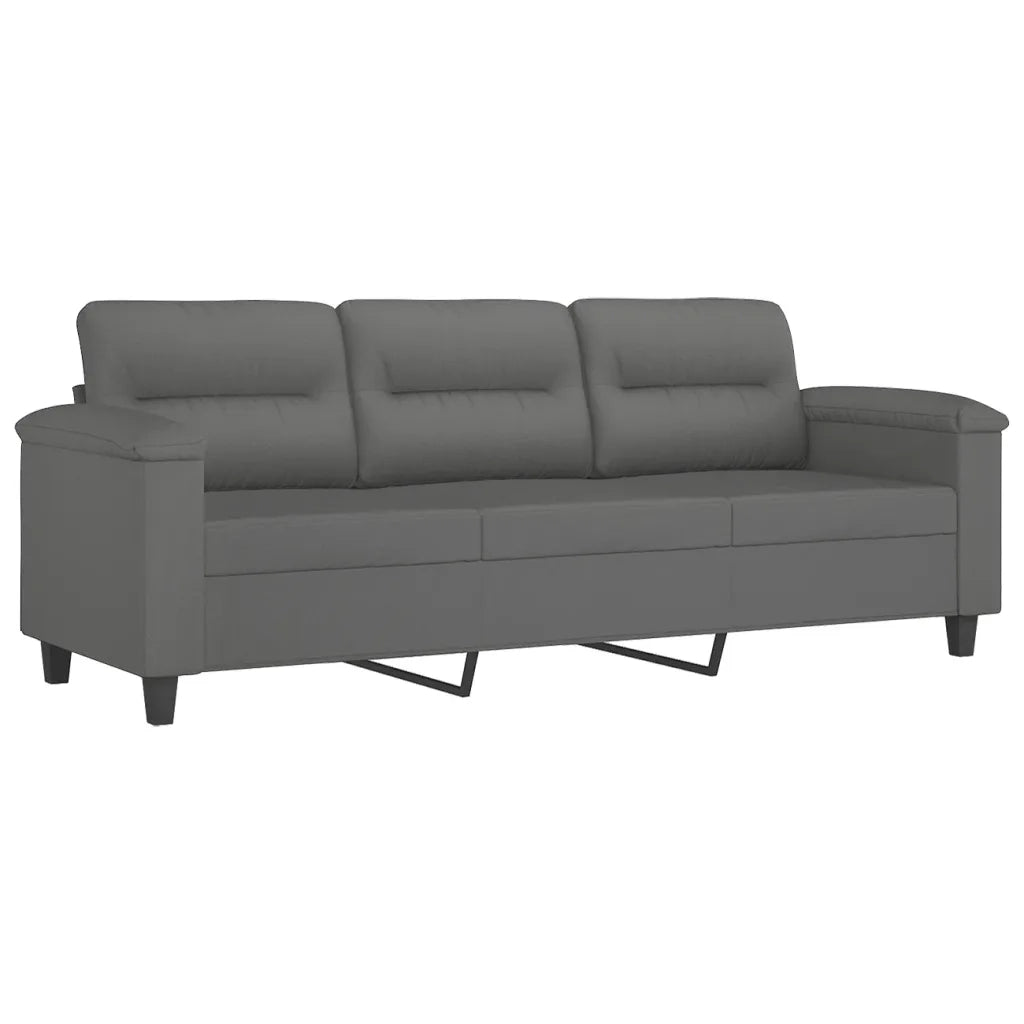 Divano 3 Posti Cuscini Grigio Scuro 180 cm Tessuto Microfibra 3200979