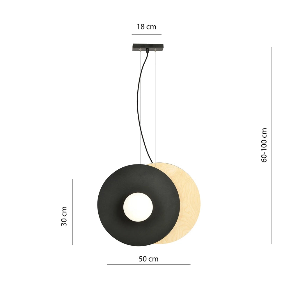 Sospensione Minimal Nordica Brigid 2 Luci In Acciaio Nero E Legno Vetro Bianco