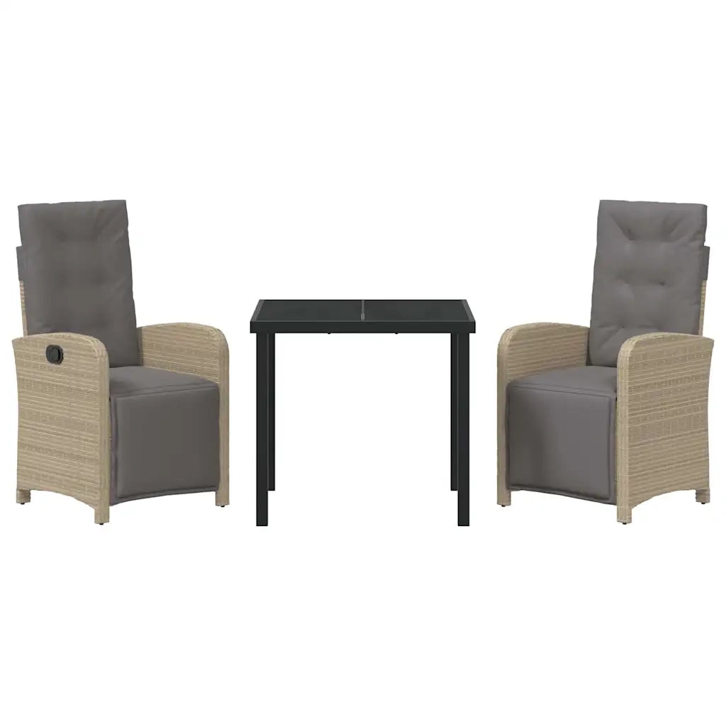 Set da Pranzo per Giardino con cuscino 3 pcs Beige polyrattan 3380337