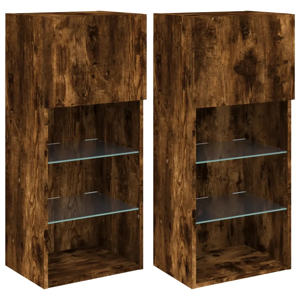 Mobili Porta TV con Luci LED 2 pz-Set di 2 Credenza per TV Rovere Fumo 40,5x30x90 cm