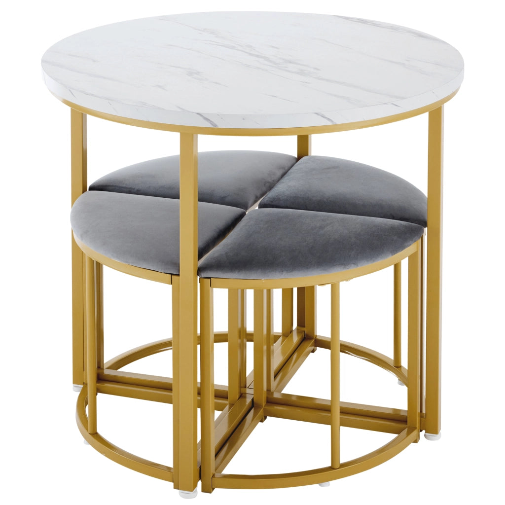 Tavolo da Pranzo Allungabile con 4 Sedie ¨C MINIMAL ¨C Velluto Grigio, Telaio Dorato