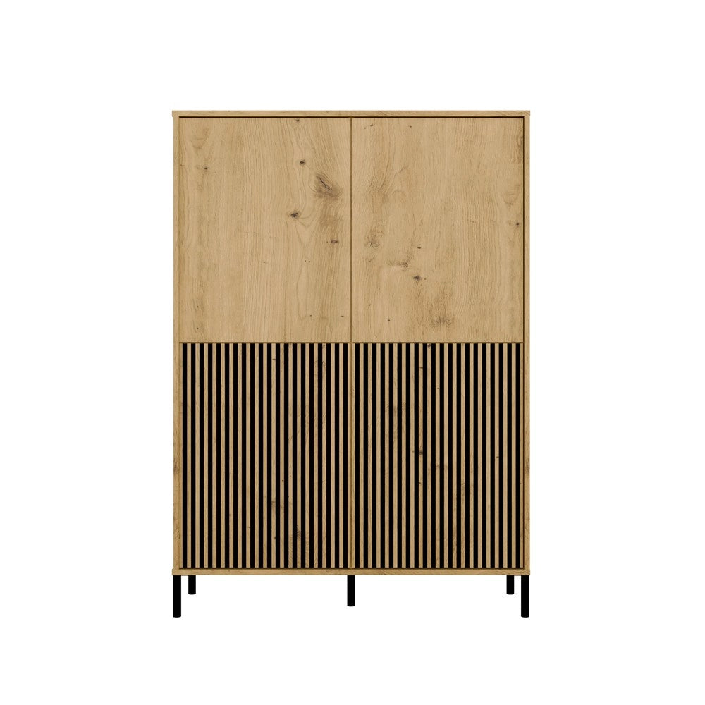 Vetrina KAMARO 4dk slim/liscio rovere artisan 4 ante doghe decorative frontale scanalato + classico per soggiorno