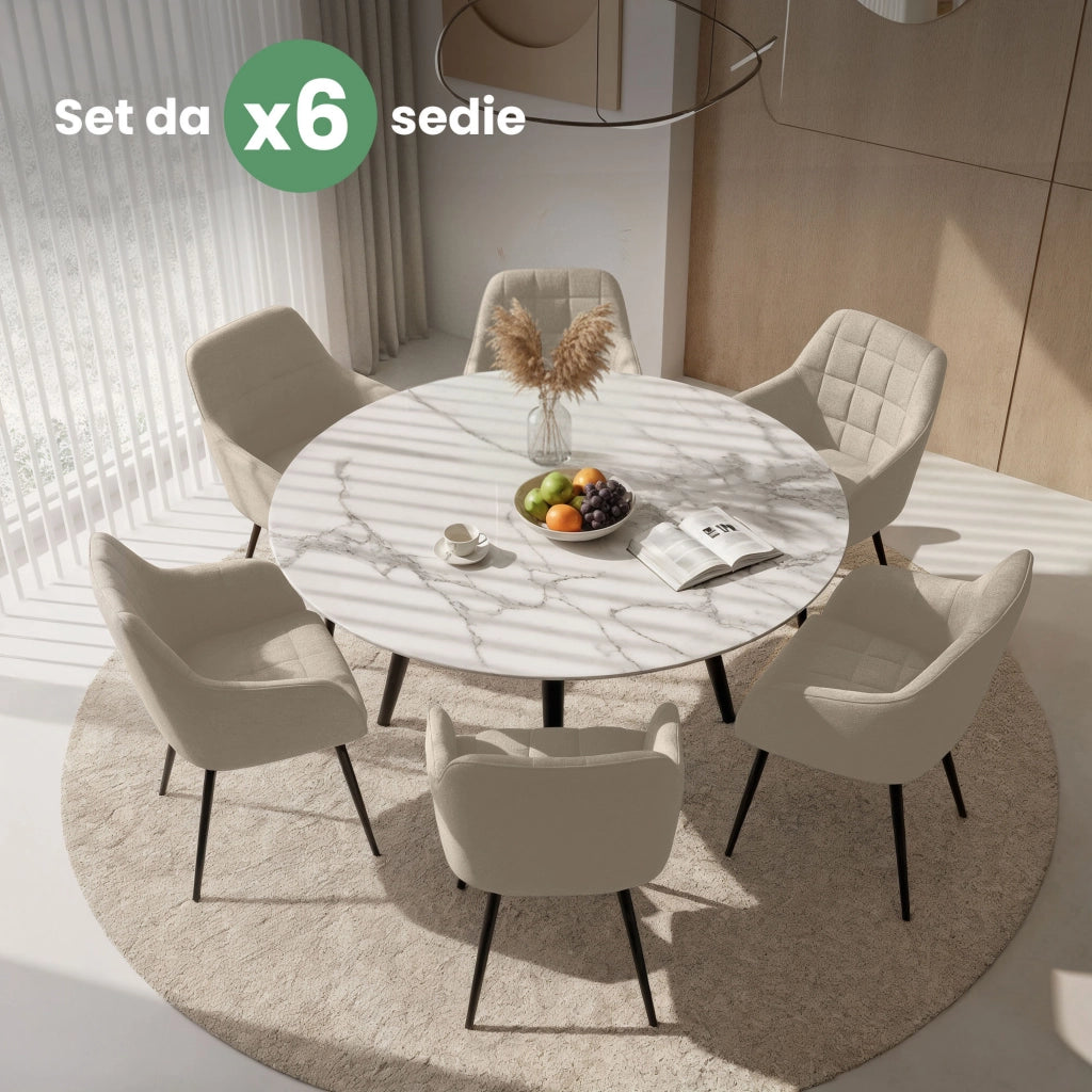 Set di 6 Sedie imbottite con cuciture quadrate LUXANO Beige gambe nere tessuto Lumos