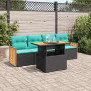 Set Divani da Giardino 5 pz con Cuscini Nero Polyrattan Acacia