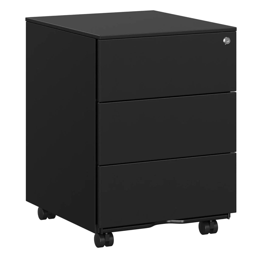 Mobiletto portaoggetti con serratura 3 cassetti per documenti e cancelleria premontato per l'ufficio domestico 39 x 45 x 55 cm nero opaco 12_0004819