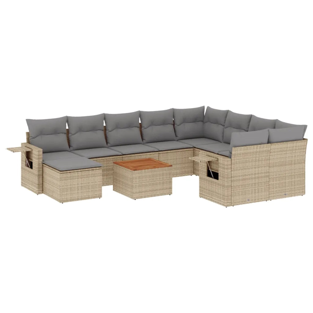 Set Divano da Giardino 11 pz con Cuscini Beige Misto Polyrattan
