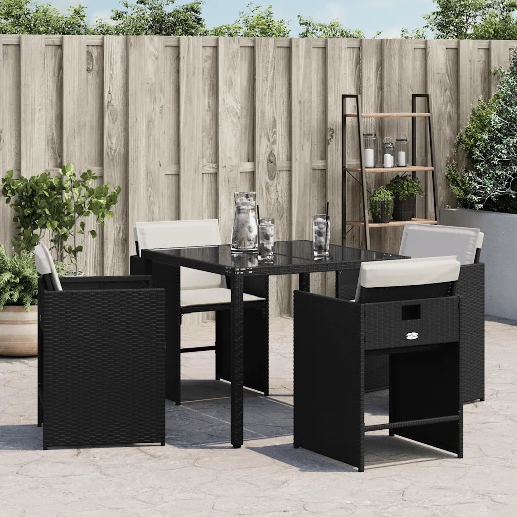 Sedie da Giardino con Cuscini 4 pz | Sedie da Esterno Nere in Polyrattan