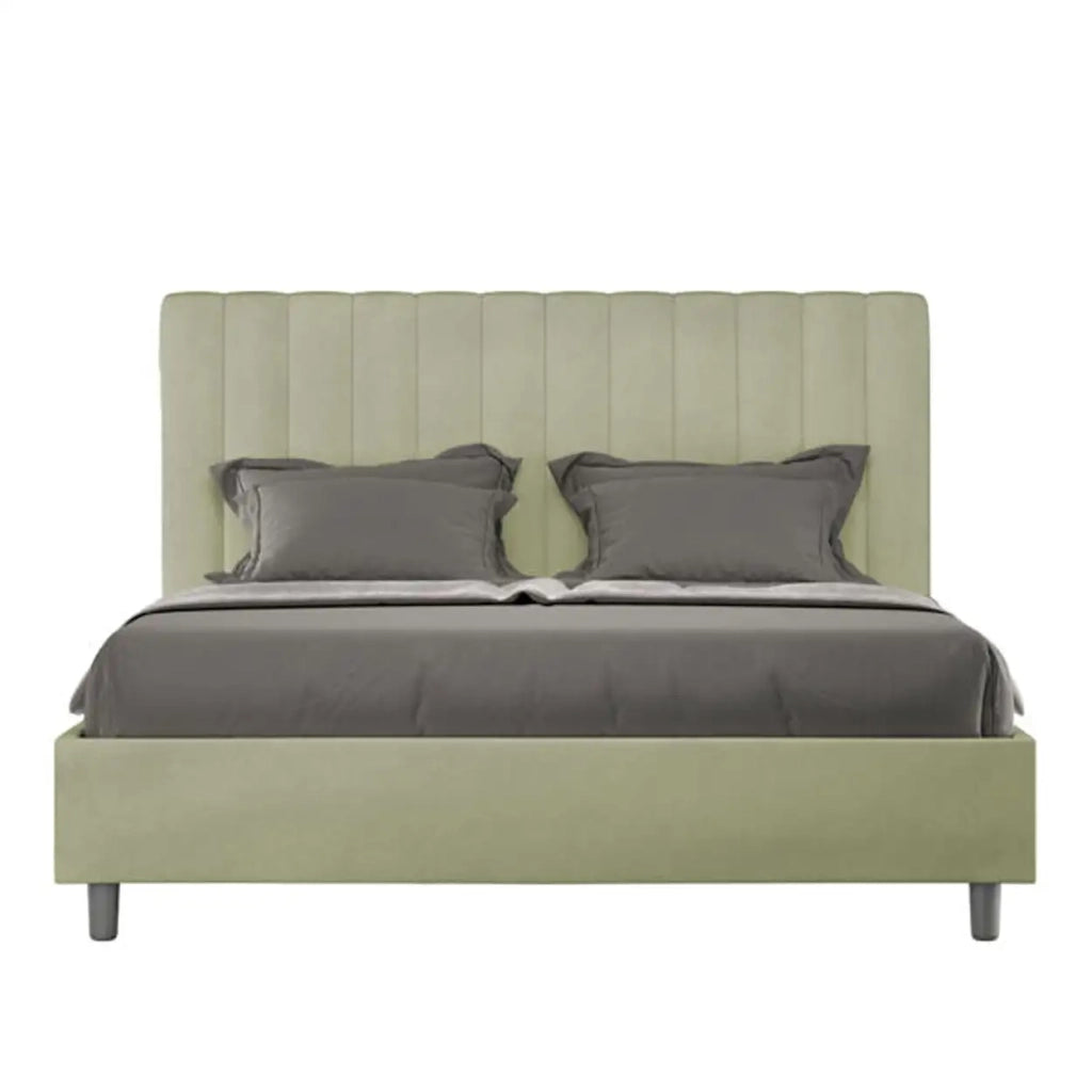 Letto matrimoniale contenitore doppia alzata imbottito 160x190 microfibra tè verde Agueda