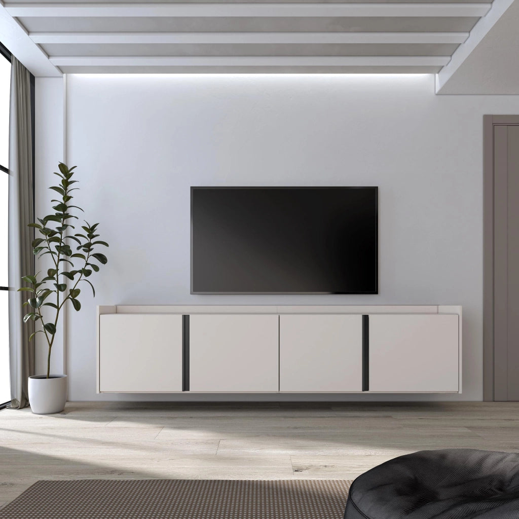 Mobile TV Soggiorno, 207x50x35 cm, Per TV fino a 80", Sospeso, da appendere, Beige