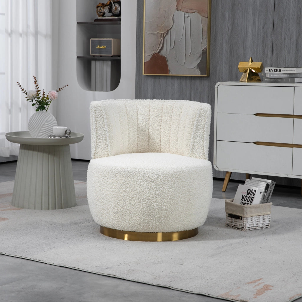 Poltrona Girevole 360¡ã in Velluto ¨C MINIMAL ¨C Bianco, Design Moderno per Soggiorno e Camera