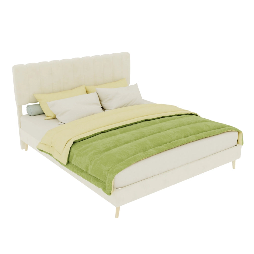 letto imbottito tessuto e metallo beige 160 x 200 cm