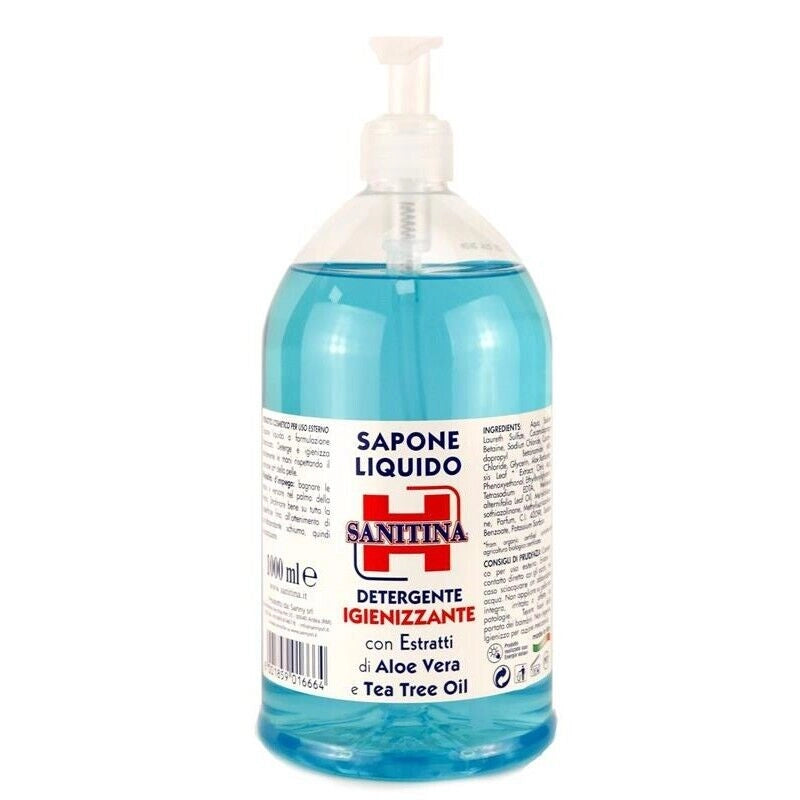SANITINA DISPENSER SAPONE LIQUIDO IGIENIZZANTE CON ALOE E TEA TREE OIL 1 LT