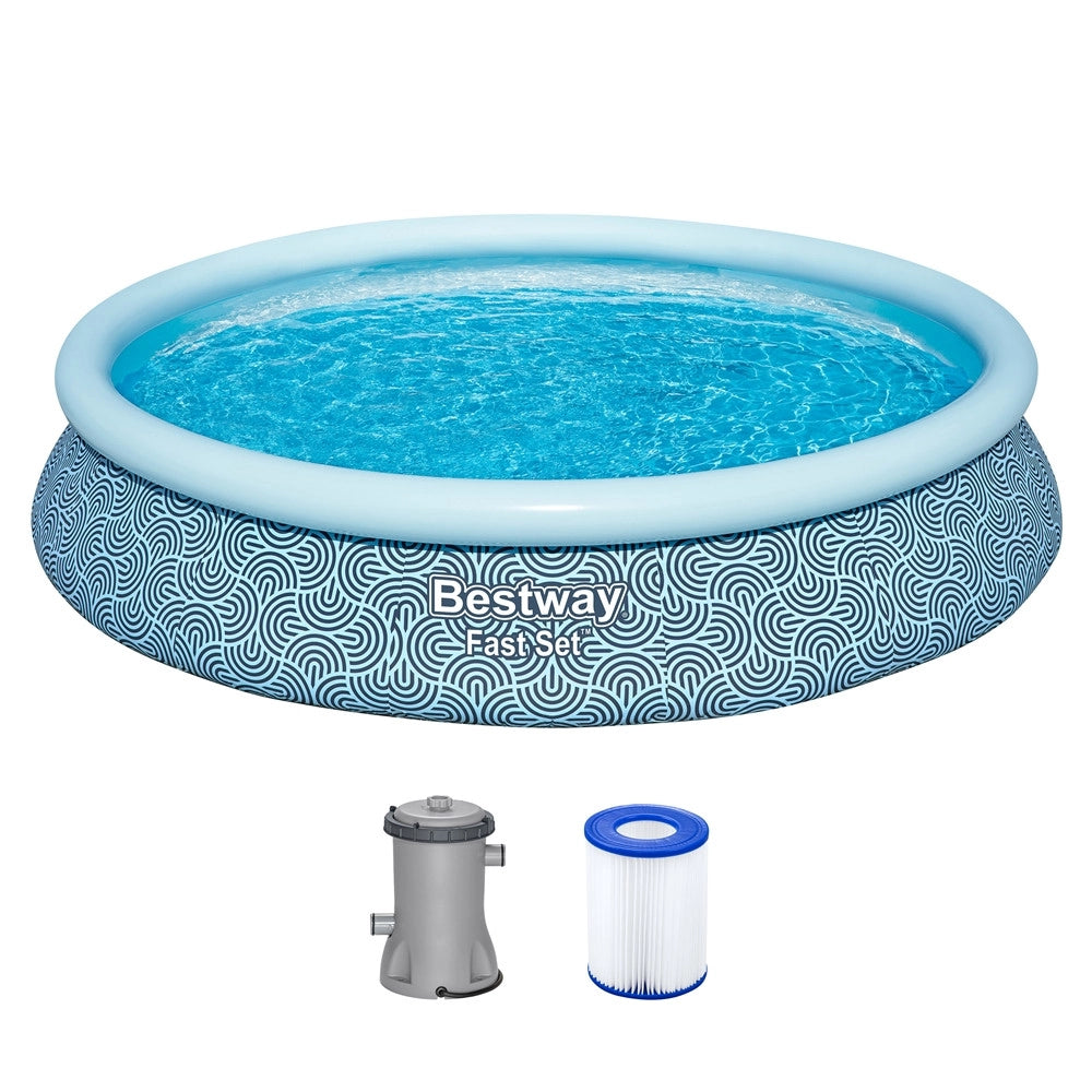 Trade Shop - Piscina Fuori Terra Fast Set Con Pompa Filtro ø457x84cm Design Geometrico Rotonda 57313 -