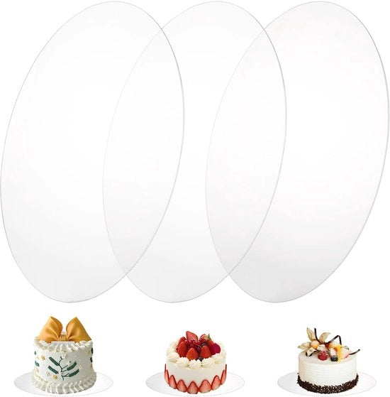 Piatto per torte - Rond - 25 cm - Riciclabile - Transparente - Per il trasporto di torte - Set di 3