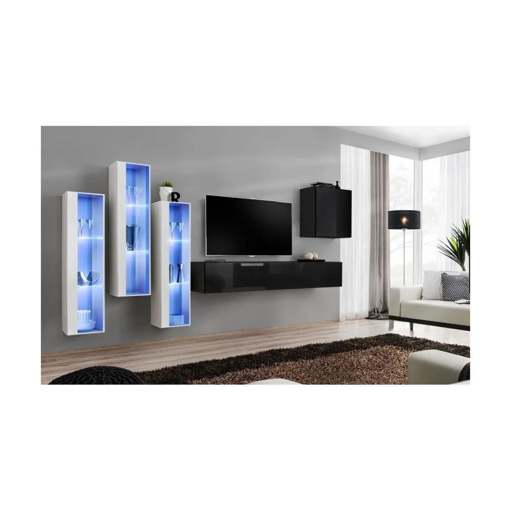 Set mobile da salotto da parete SWITCH XIII design, colore nero lucido e bianco.