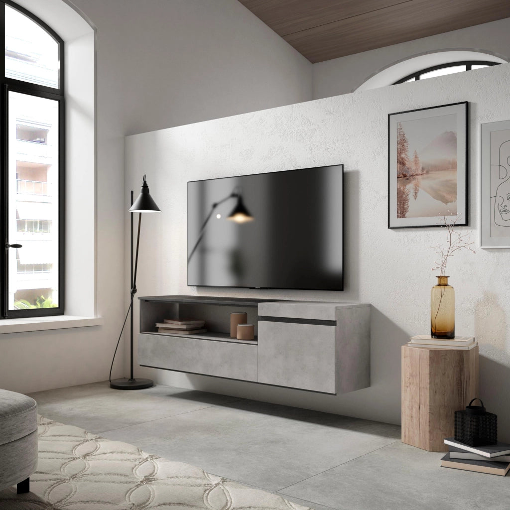 Mobile TV Soggiorno, 150x35x45cm, Per TV fino a 65", da appendere, grigio cemento RF2465