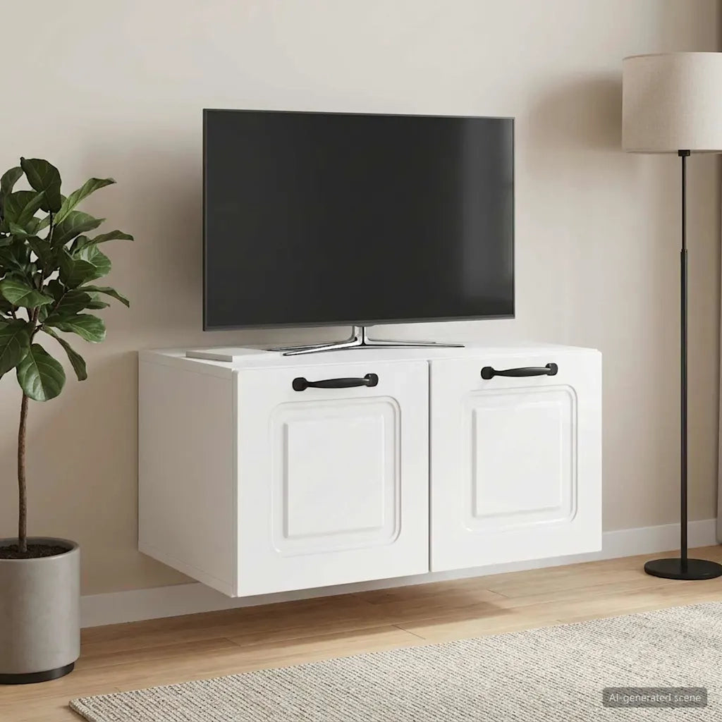 Mobile Porta TV da Muro Bianco Lucido 59,5 x 41 x 30 cm 899359