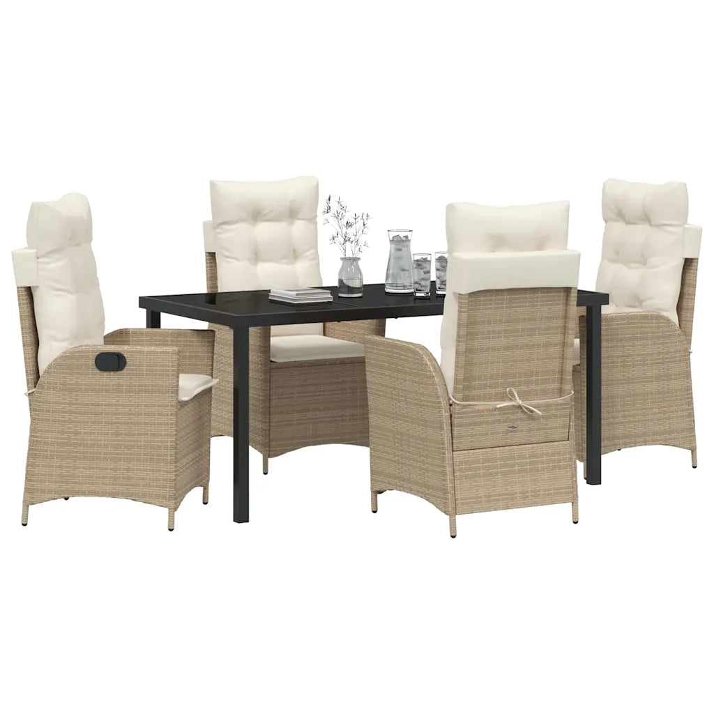 Set da Pranzo per Giardino con cuscino 5 pcs Beige polyrattan 3380508