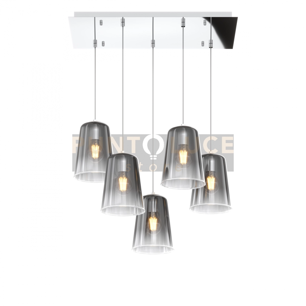 SOSPENSIONE CROMO RETTANGOLARE 5 LUCI CROMO 1164CR-S5 R-CR
