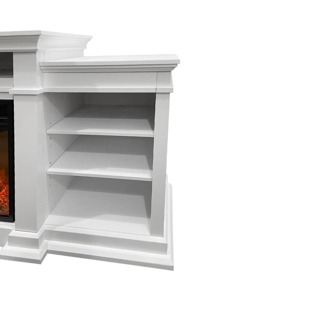 Camino Elettrico da Pavimento Effetto Fiamma 179x48x85 cm 900W/1800W in Legno Bianco
