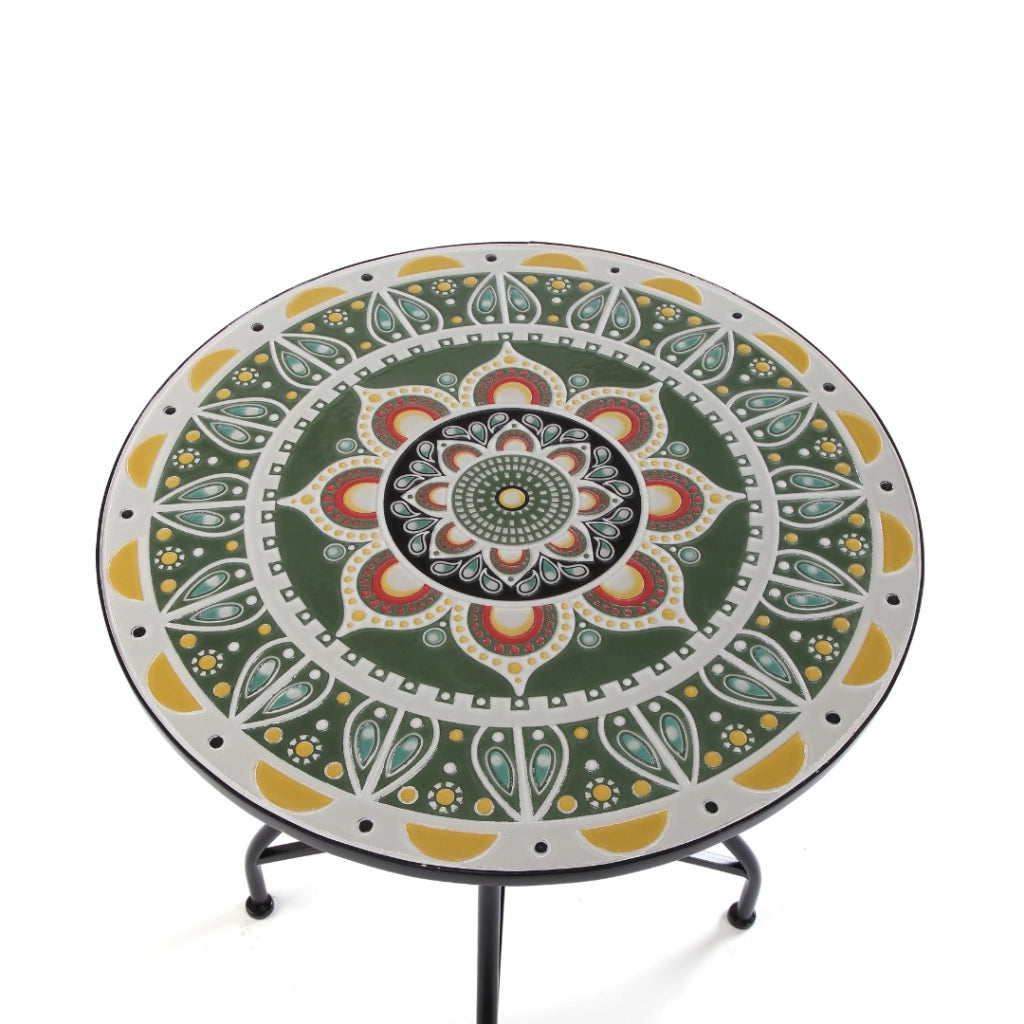 Set tavolo e 2 sedie Mandala multicolore metallo e ceramica a mosaico 60cm
