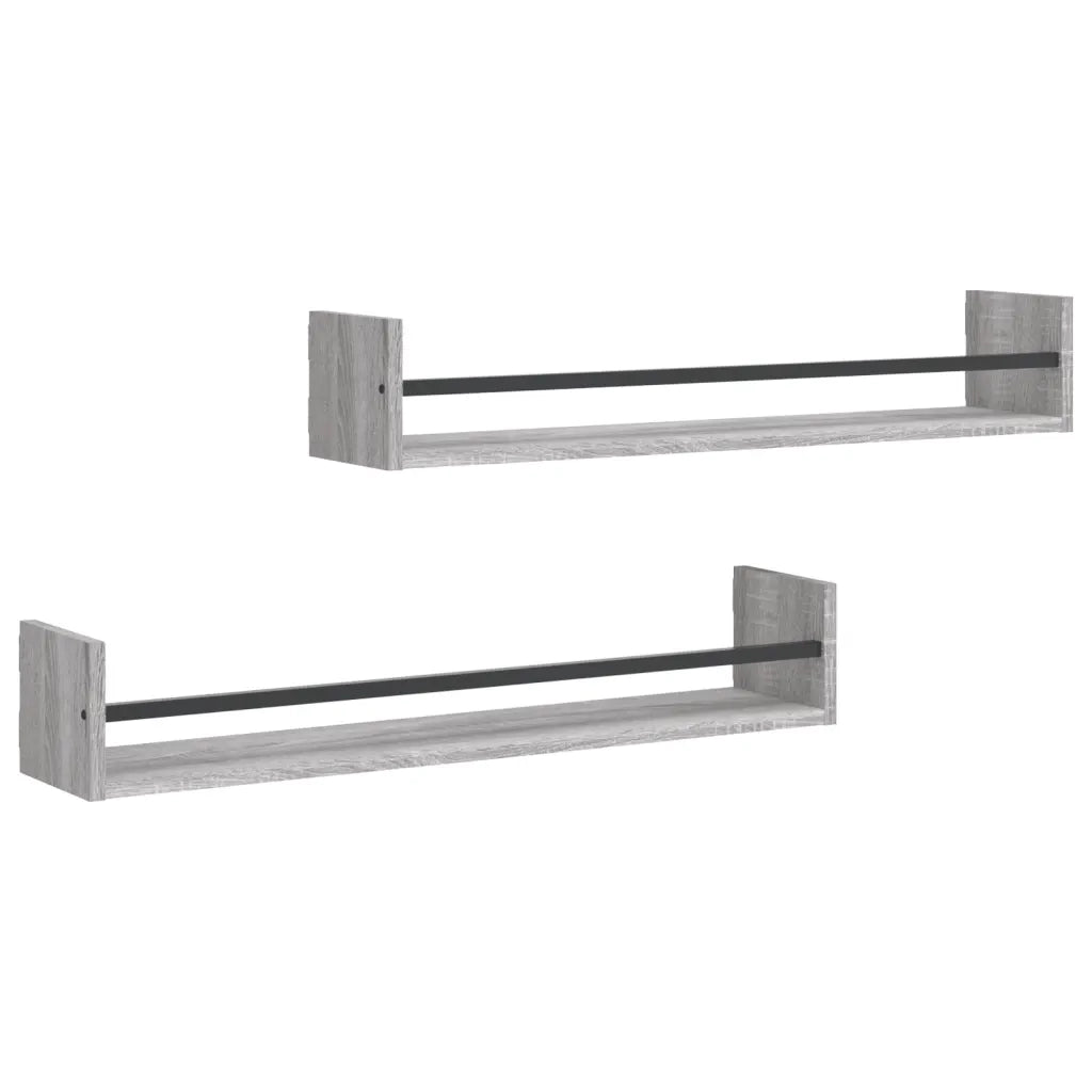 2 pz Mensole a Parete | Scaffale Parete | Ripiano a parete con Aste Grigio Sonoma 80x16x14 cm