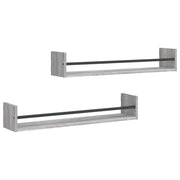 2 pz Mensole a Parete | Scaffale Parete | Ripiano a parete con Aste Grigio Sonoma 80x16x14 cm