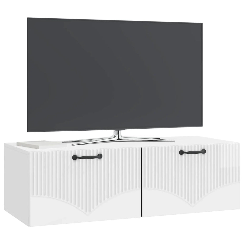 Mobile Porta TV da Muro Bianco Lucido 98 x 41 x 30 cm