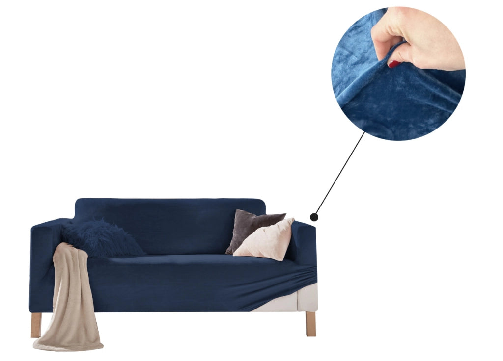 Copridivano Elasticizzato Effetto Velluto Modello Morbidissimo Colore Blu - Poltrona - Blu