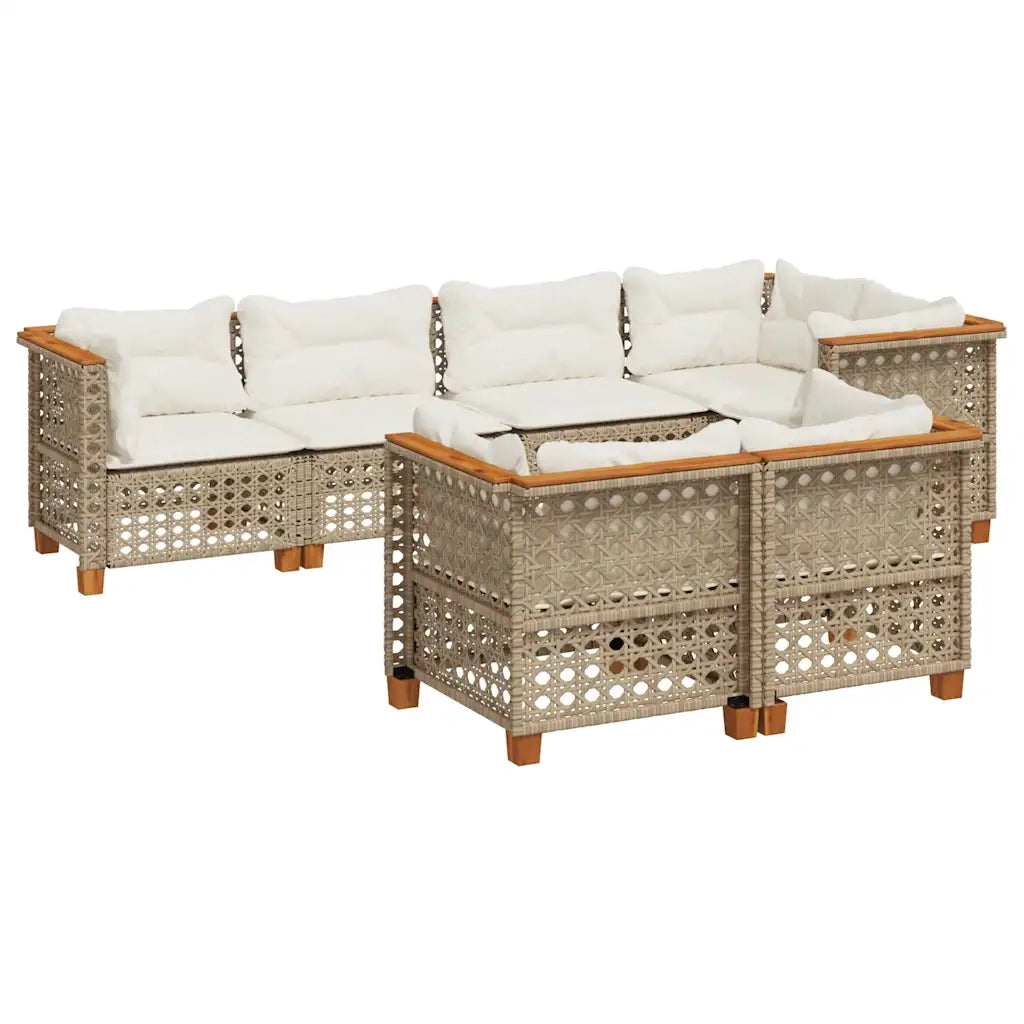 Set Divani da Giardino 7 pz con Cuscini Beige in Polyrattan
