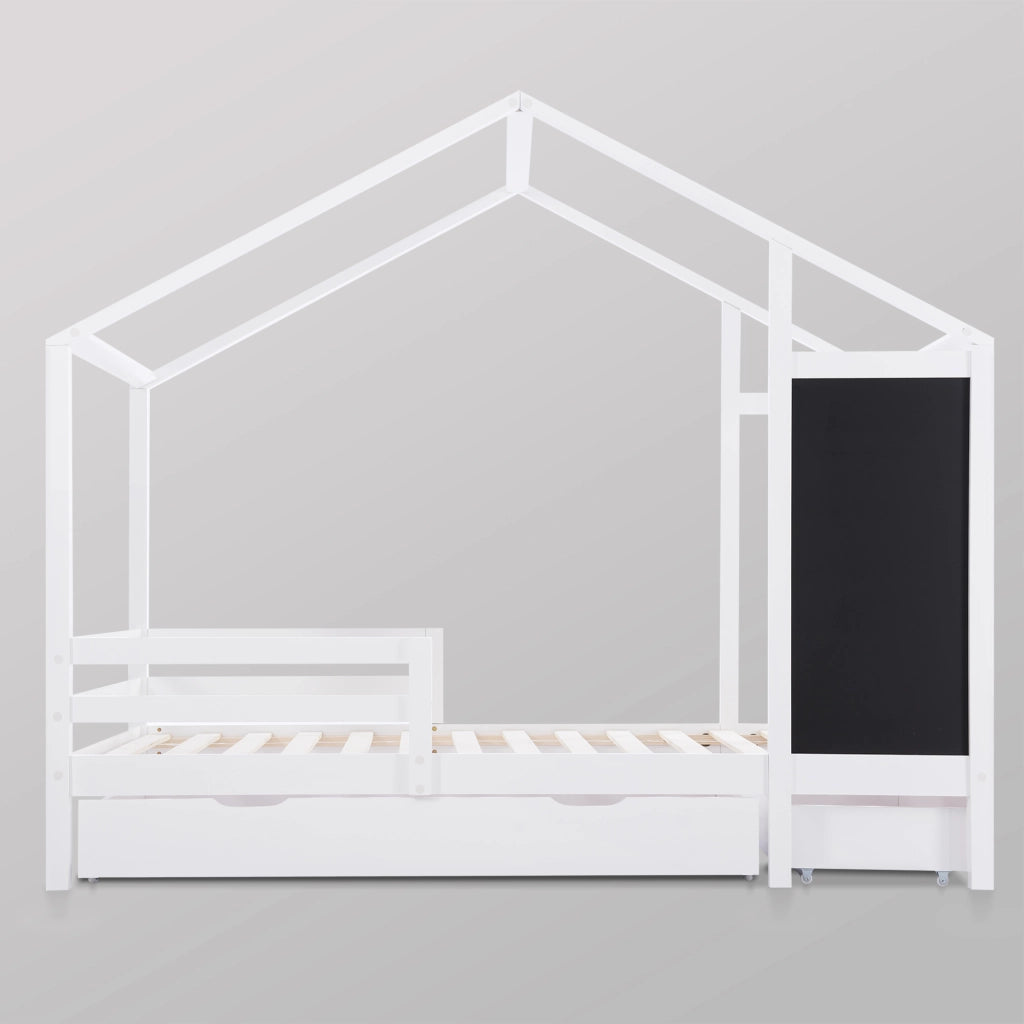 Letto Casetta Bambini con Cassetti ¨C MINIMAL ¨C Legno Massello Bianco 90x200
