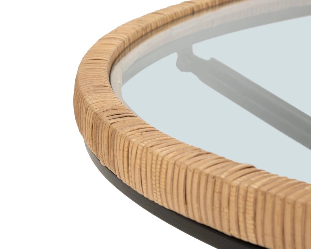 Tavolino Basso Ø80x46,5 cm in Metallo con Piano in Vetro