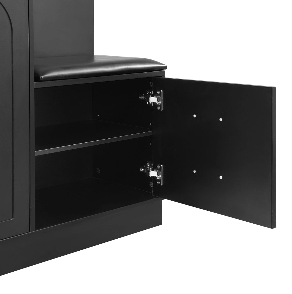 Mobile da ingresso ULEVR 110x33x185,5 cm con specchio, scarpiera, panca e ripiani regolabili, nero