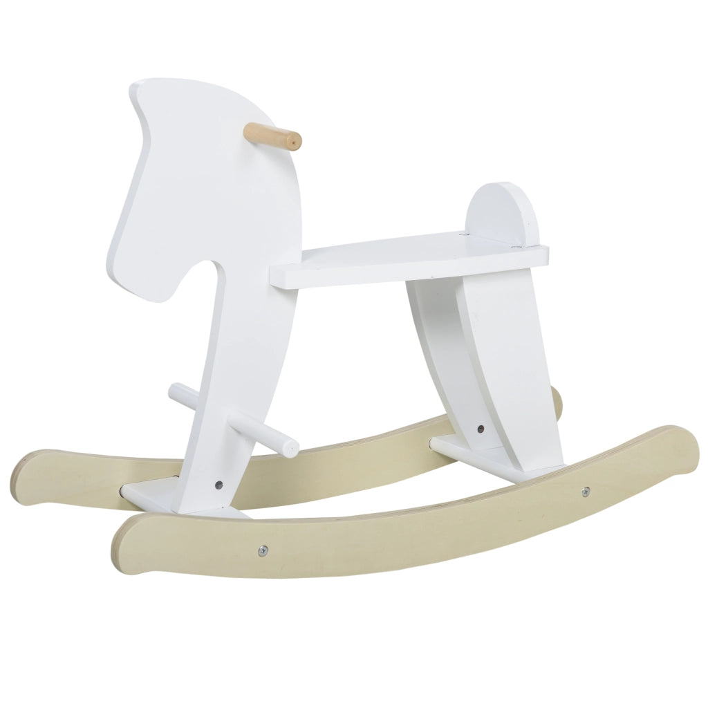Cavallo a Dondolo in Legno per Bambini 1-3 Anni ¨C zephmum ¨C Bianco 68x26.5x48 cm