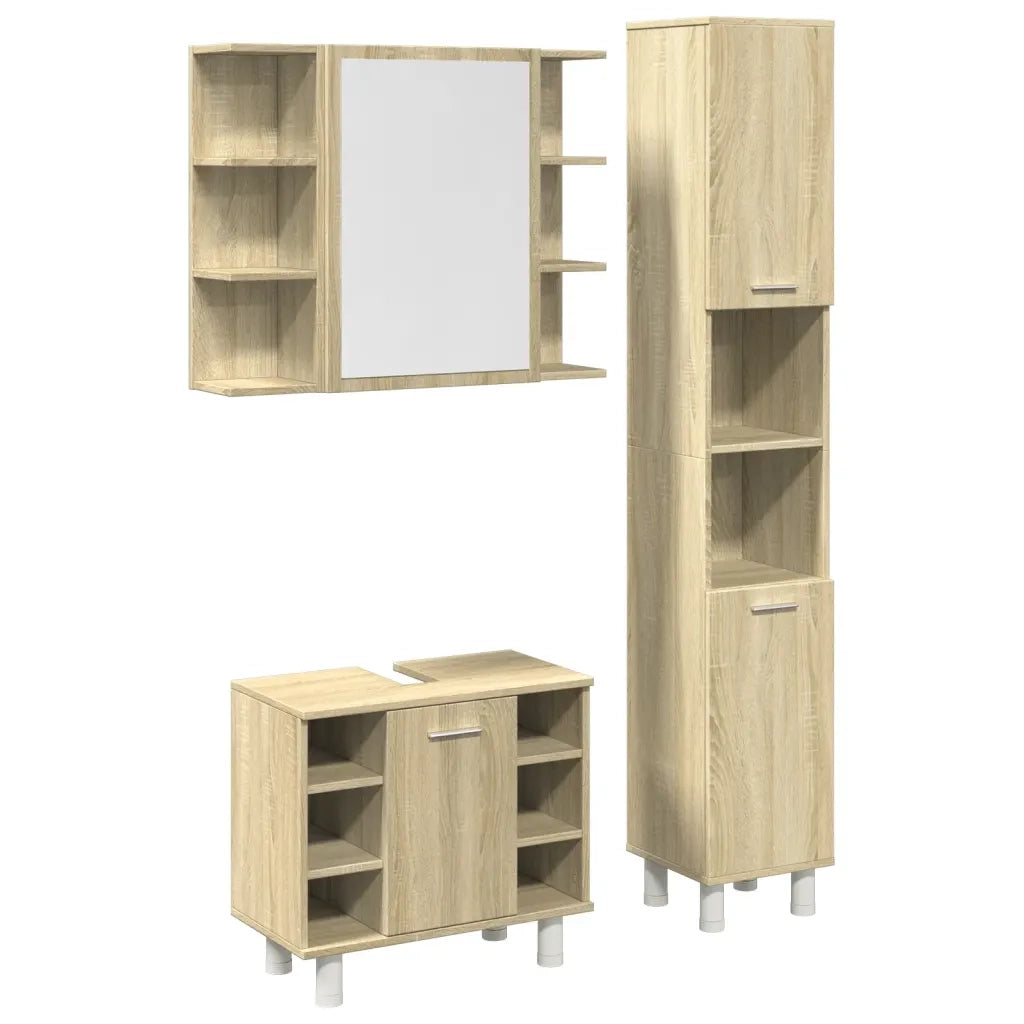 Set Mobili da Bagno 3 pz Rovere Sonoma in Legno Multistrato 3324976