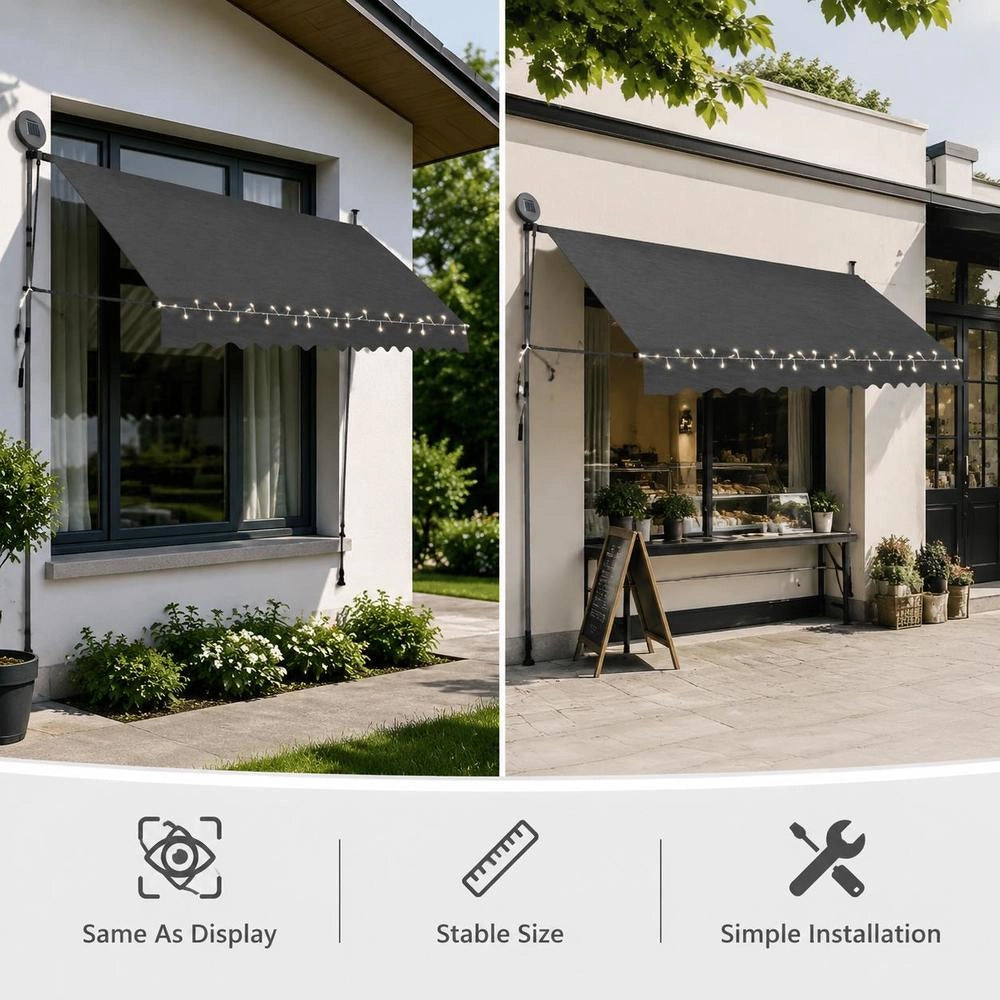 Retractable Awning, Manually Operated, With LED, 350 Cm, Anthracite