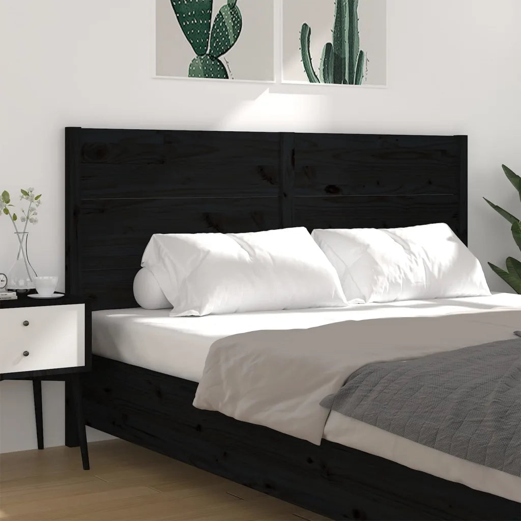 Testiera per Letto Nera 206x4x100 cm in Legno Massello di Pino