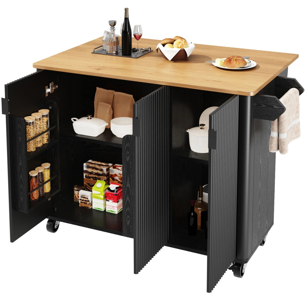 Isola da cucina 130x45(75)x92 cm pieghevole con ruote in MDF nero