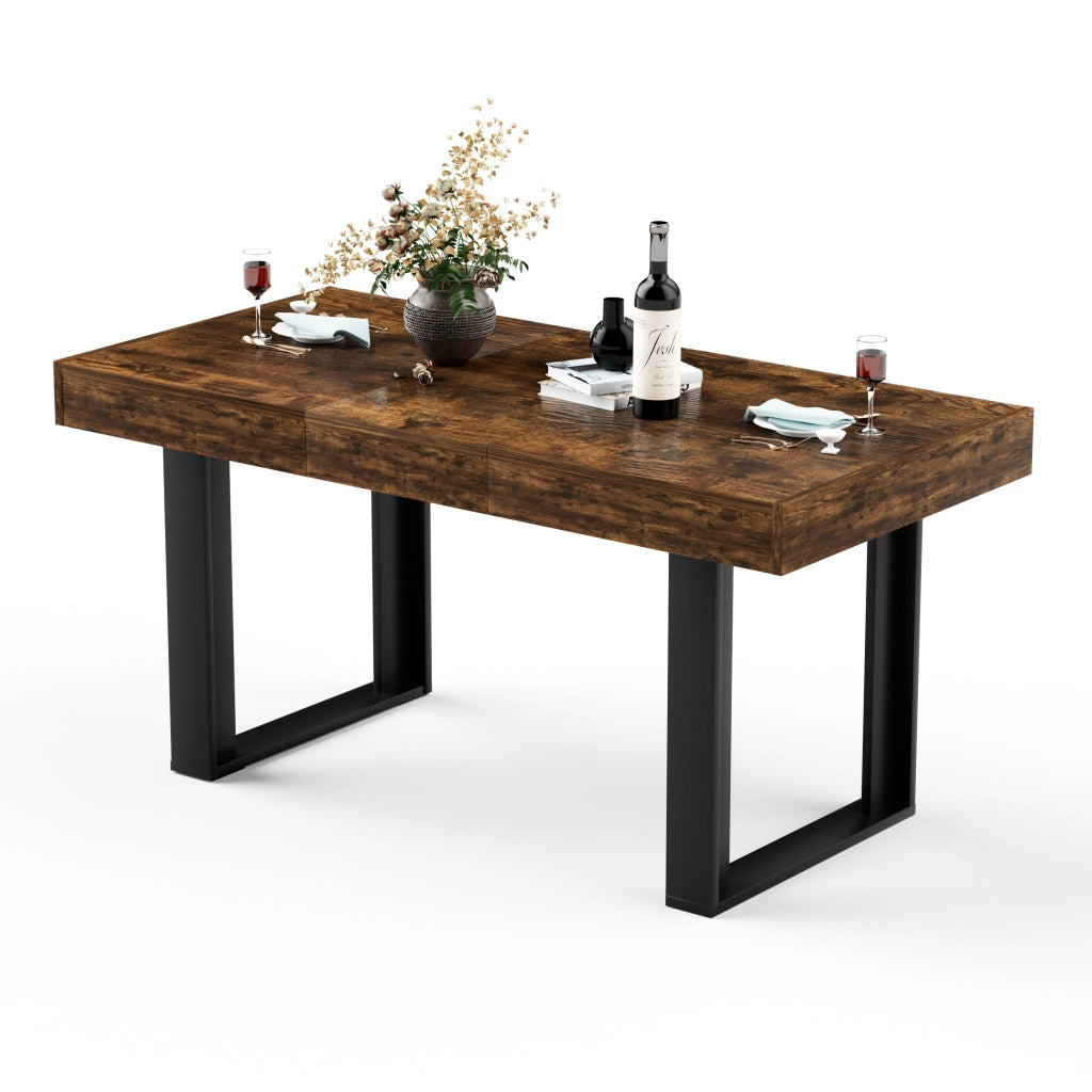 Tavolo da pranzo allungabile per 8 persone con piano estensibile, stile vintage, in truciolare, nero e marrone